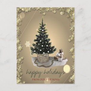 Vintage-Weihnachtsbaum Goldene Sterne Ankündigungspostkarte