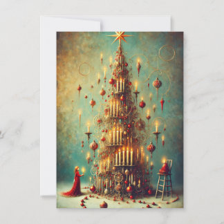 Vintage Weihnachtsbaum-Grüße in Gold Feiertagskarte