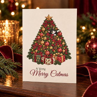 Vintage Weihnachtsbaum Kätzchen Frohe Katmas Feiertagskarte