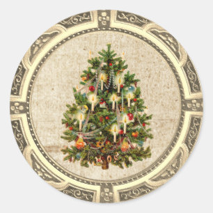 Vintage-Weihnachtsbaum Klassischer runder Aufklebe Aufkleber