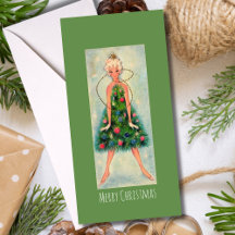 Vintage-Weihnachtsbaum-Mädchen-Feiertagskarte