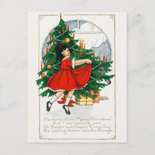 Vintage-Weihnachtsbaum, Mädchen und Geschenke Feie Feiertagspostkarte