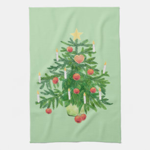 Vintage-Weihnachtsbaum mit einem Stern Blassgrün Geschirrtuch