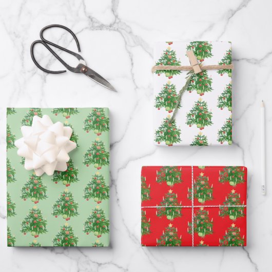 Vintage-Weihnachtsbaum mit Stern- und Herzplätzche Geschenkpapier Set (Vorderseite)