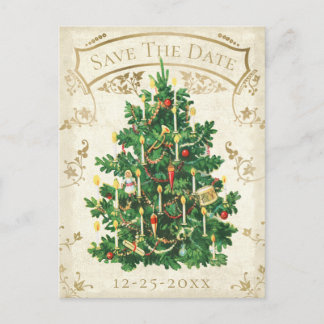 Vintage-Weihnachtsbaum-Postkarte "Datum vormerken" Postkarte