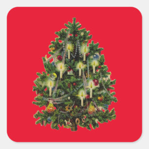Vintage-Weihnachtsbaum Quadratischer Aufkleber