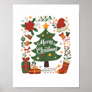 Vintage-Weihnachtsbaum-Santa-Hut 80er 90er Frohe W Poster