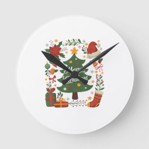 Vintage-Weihnachtsbaum-Santa-Hut 80er 90er Frohe W Runde Wanduhr