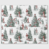 Vintage-Weihnachtsbaum-Szene Geschenkpapier (Flach)