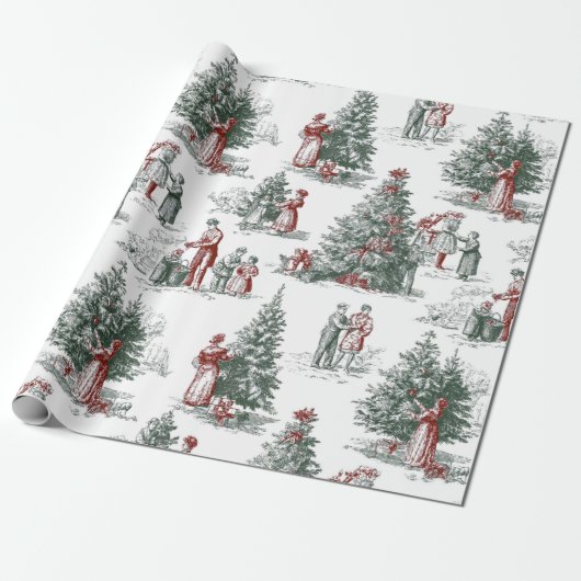 Vintage-Weihnachtsbaum-Szene Geschenkpapier (Ungerollt)