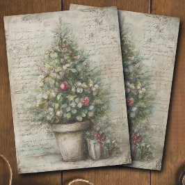 Vintage-Weihnachtsbaum-Topf-Ephemera-Decoupage Seidenpapier