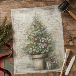Vintage-Weihnachtsbaum-Topf-Ephemera-Decoupage  Seidenpapier