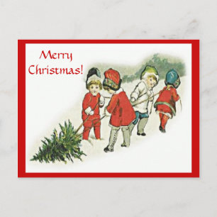 Vintage-Weihnachtsbaum- und Kinder-Weihnachtskarte Feiertagspostkarte