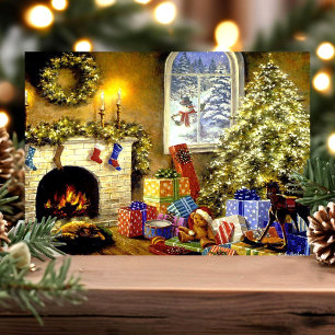 Vintage-Weihnachtsbaum Wohnzimmer Szene Feiertagskarte