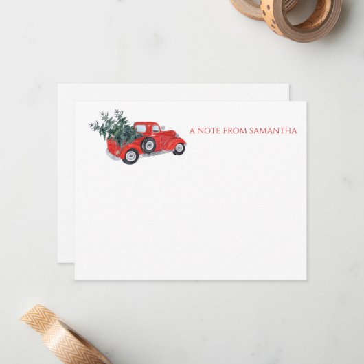 Vintage Weihnachtsbaumen von Red Truck Mitteilungskarte (Vorderseite/Rückseite Beispiel)