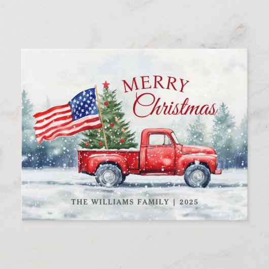 Vintage Weihnachtsbaumflagge Feiertagspostkarte (Vorderseite)