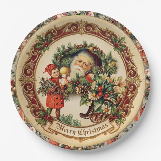 Vintage-Weihnachtsbaumkugeln im viktorianischen St Pappteller (Vorderseite)