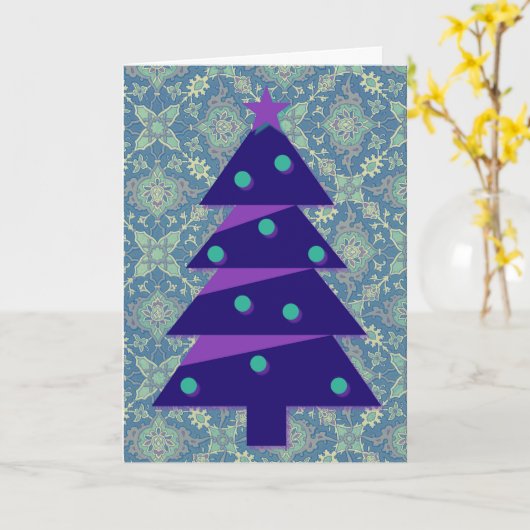 Vintage Weihnachtsbaumkunst im Lila Stil Karte (Gelbe Blume)