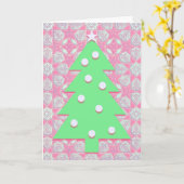 Vintage Weihnachtsbaumkunst in Rosa und Grün Karte (Gelbe Blume)