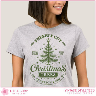 Vintage Weihnachtsbaumplantage Schild Familien Gru T-Shirt