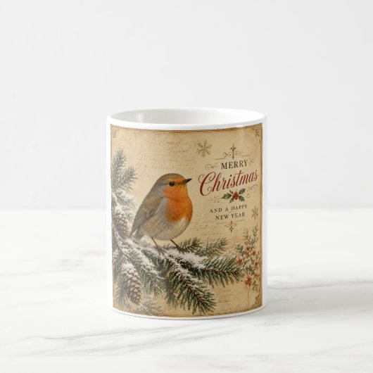 vintage Weihnachtsbecher mit Rotkehlchen Kaffeetasse (Mittel)