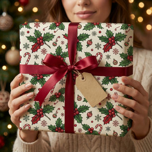 Vintage Weihnachtsbeeren und Zuckerstangen Weihnac Geschenkpapier