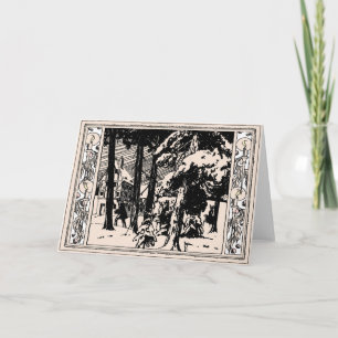 Vintage Weihnachtsbesucher Snowy Woodsy Village Feiertagskarte