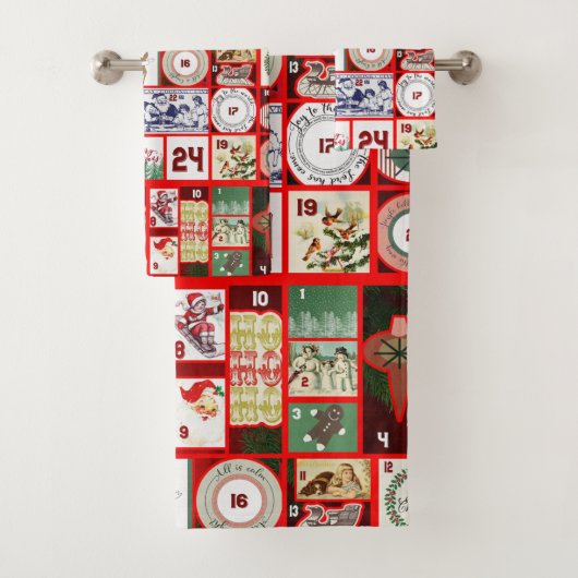 Vintage-Weihnachtsblock-Adventskalender-Gitter-Kun Badhandtuch Set (Insitu)