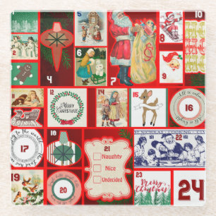 Vintage-Weihnachtsblock-Adventskalender-Gitter-Kun Glasuntersetzer