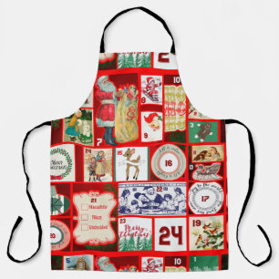 Vintage-Weihnachtsblock-Adventskalender-Gitter-Kun Schürze