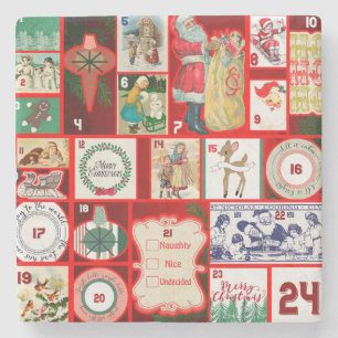 Vintage-Weihnachtsblock-Adventskalender-Gitter-Kun Steinuntersetzer