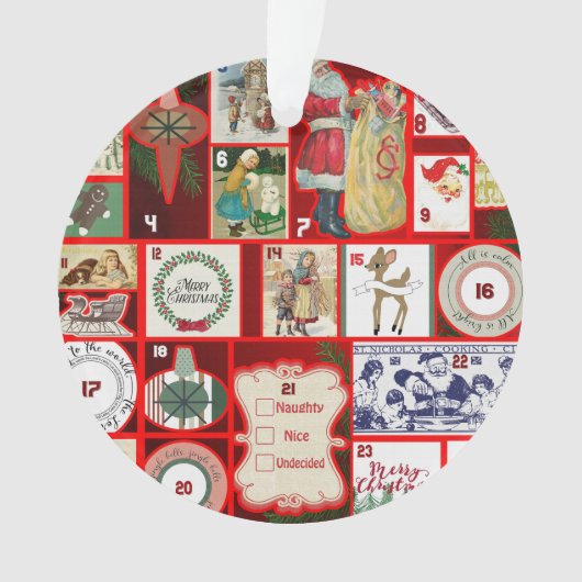 Vintage-Weihnachtsblock-Adventskalender-Raster-Kun Ornament (Vorderseite)