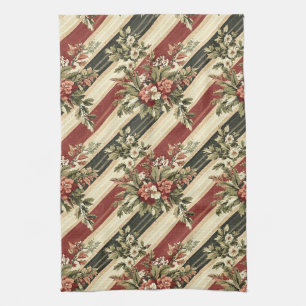 Vintage-Weihnachtsblumen gestreift Geschirrtuch