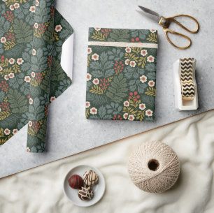 Vintage-Weihnachtsblumen in Dunkelgrün zum Einwick Geschenkpapier