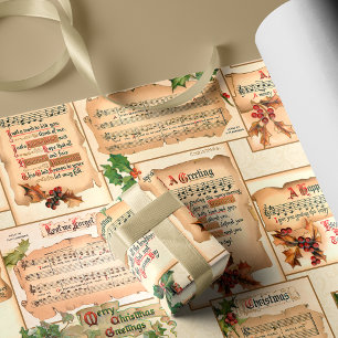 Vintage Weihnachtsblumen-Musik auf antiken Schrift Geschenkpapier
