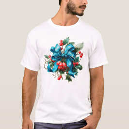 Vintage Weihnachtsblumen- und Beeren-Wasserfarben- T-Shirt
