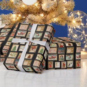 Vintage-Weihnachtsbriefmarken-Collage-Geschenkpapi Geschenkpapier