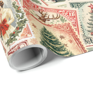 Vintage-Weihnachtsbriefmarken-Decoupage Geschenkpapier