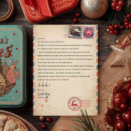 Vintage-Weihnachtsbriefvorlage von Santa | Persona Einladung