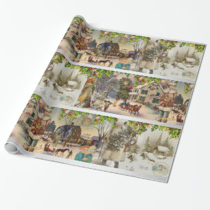 Vintage Weihnachtschanukka-Feiertags-Winter-Szene Geschenkpapier