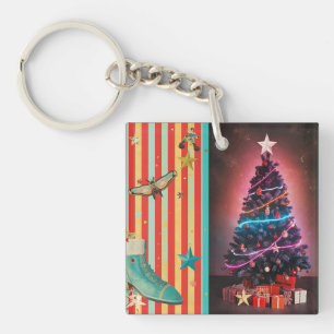 Vintage-Weihnachtscollage-Design Schlüsselanhänger