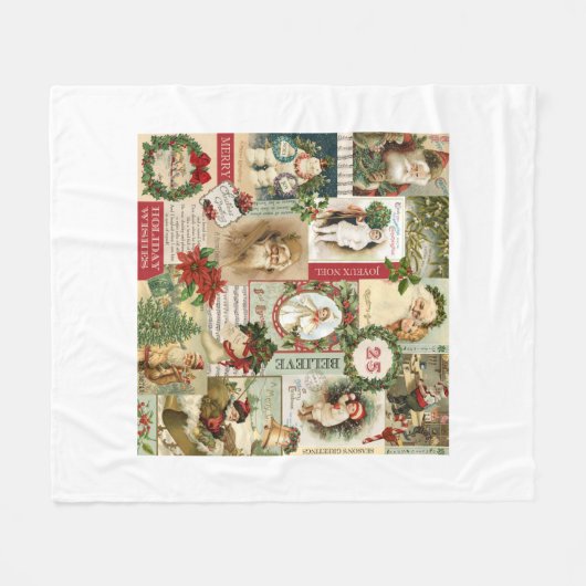 VINTAGE WEIHNACHTScollage Fleecedecke (Vorderseite (Horizontal))