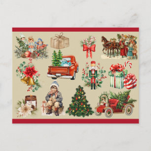 Vintage Weihnachtscollage Gold Feiertagspostkarte