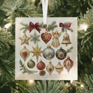 Vintage-Weihnachtscollage quadratischer Glasanhäng Ornament Aus Glas