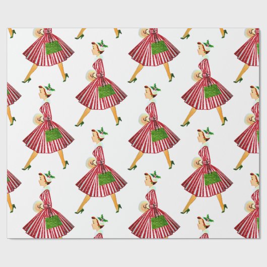 Vintage Weihnachtsdame Geschenkpapier (Flach)