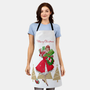 Vintage-Weihnachtsdame präsentiert Rot Grün Gold Schürze