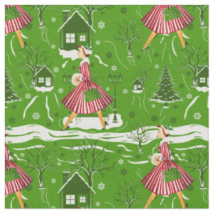 Vintage-Weihnachtsdame Schneeflocken 1950er Stoff