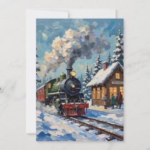 Vintage-Weihnachtsdampfzug im schneebedeckten Bahn Feiertagskarte
