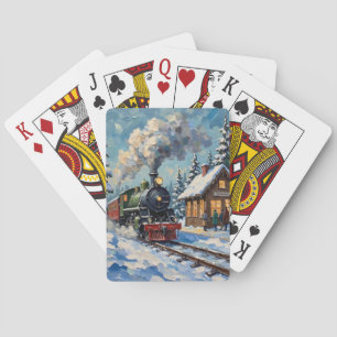 Vintage-Weihnachtsdampfzug im schneebedeckten Bahn Spielkarten