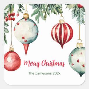 Vintage-Weihnachtsdekoration Frohe Weihnachten Quadratischer Aufkleber